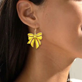 Baseball Softball Bow Earrings for Women Acrylic Bow Dangle Earrings Game Sport Lover Fans Earrings Baseball Softball Party Favors Player Jewelry Gifts