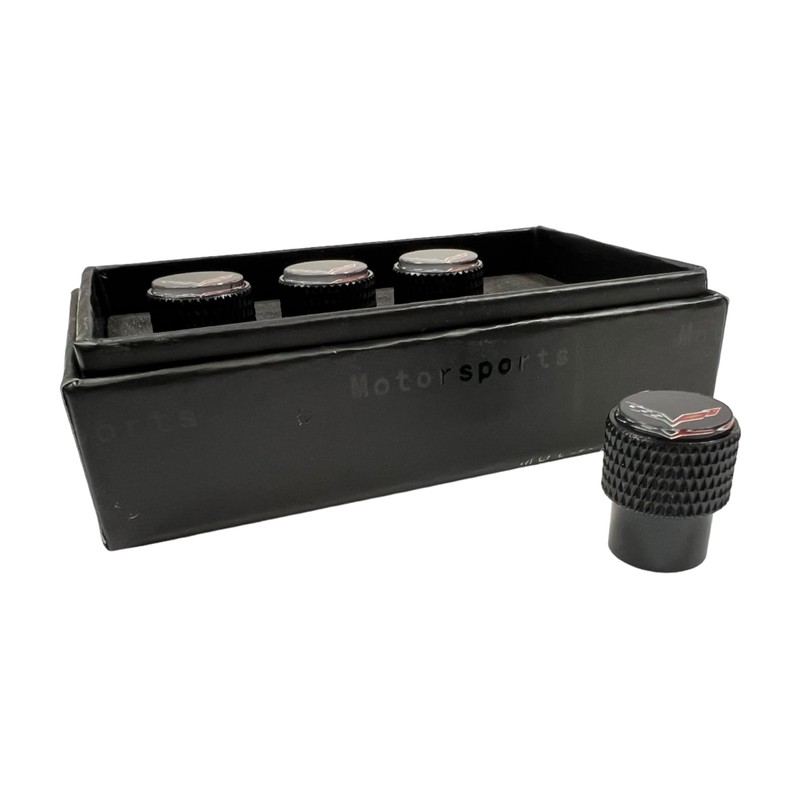 Eurosport Corvette C7 Logo Black Valve Stem Caps - Knurled