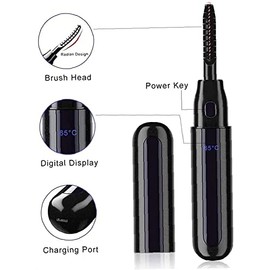 Cilorredor de pestañas calentado con 2 configuraciones de Calor LCD Muestra Recargable de Silicona sin Dolor de Silicona.                             