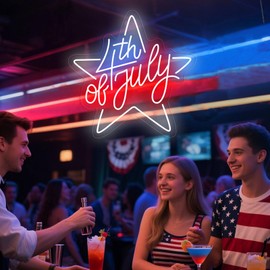 4th of July Neon Sign for Wall Decor Independence Day Neon Light for Window Decor USB Powered American Neon Sign for Patriotic Party Home Living Room Man Cave Door Decoration（13in*13in)