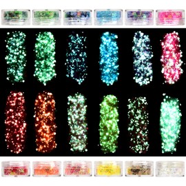 QIURUYUE Fluorescent Glitter, 12-Colour Luminous Glitter Face, Luminous Body Glitter for Nail Art and Body, Face, Hair, Clothing Decoration (Fluorescent)