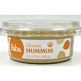 Baba Organic Hummus (8 oz) - USDA Organic, Gluten Free, Vegan, Non-GMO, Cholesterol Free, Zero Preservatives (Classic Hummus)