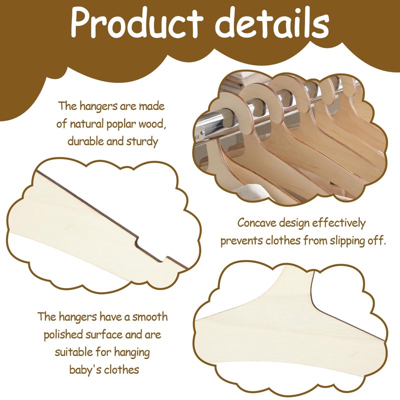 12Pack Wooden Baby Clothes Hangers, 9inch Baby Wooden Hangers for