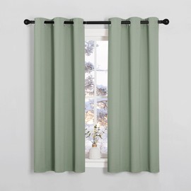 PONY DANCE Sage Green Curtains for Kids Bedroom Kitchen Eyelet Short for Small Windows Girls Boys Thermal Door Curtains Window Panles Curtains, W 37" x L 54", 2 panels