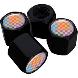 Metal Tire Valve Stem Caps 4 Pack,Car Wheel Stem Caps, Aluminum Universal Air Valve Covers for Cars, Trucks, SUVs, Bikes, Motorcycles, Bicycles(Colorful Checkered)