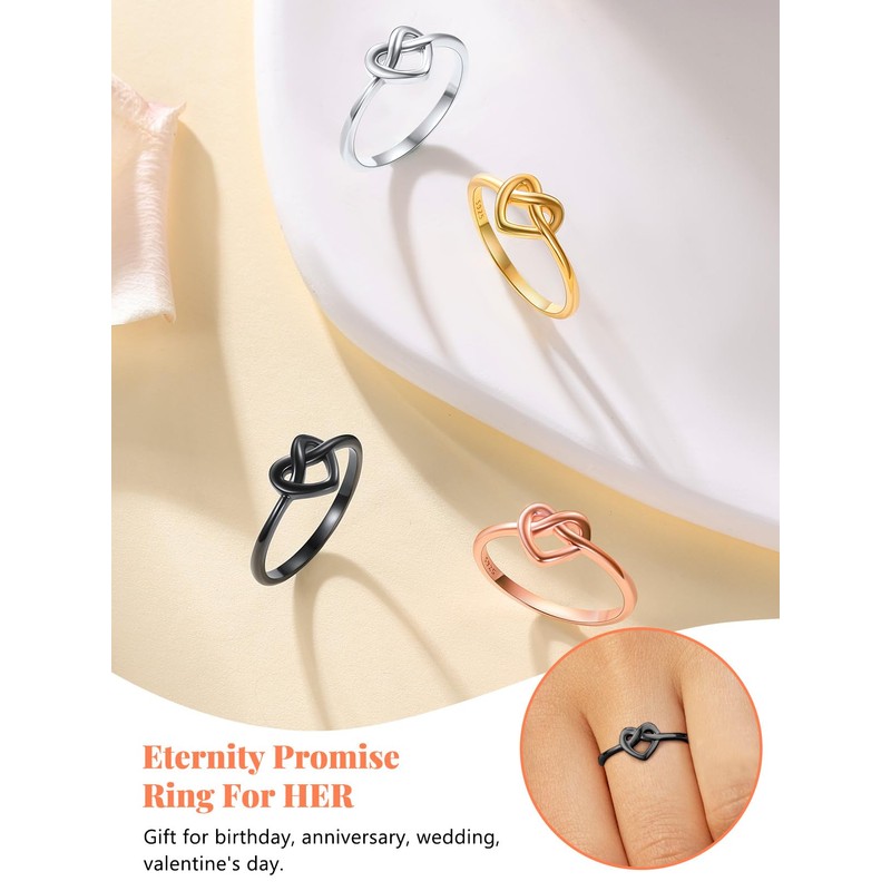 Silvora 925 Sterling Silver Knot Ring Black Promise Ring Heart