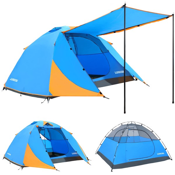 Luxcol 3-4 Person Camping Tent, Waterproof and Removable Canopy Stargazing Tent with Porch 3 or 4 People, Easy Set Up Family Dome Tent for Camping, Backpacking and Hiking, Outdoors 3 Season (Blue)