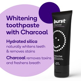 BURST Charcoal Whitening Toothpaste for Adults (4.7oz) | for Sensitive Teeth with Cavity Fighting Fluoride & Xylitol |Vegan | Gluten & SLS Free | Coconut Salt