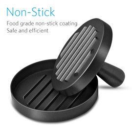 Hamburger Press Patty Maker, Food Grade Aluminum Burger Press with ABS Handle, Non-Stick, Easy to Clean, with 50 Pcs Wax Patty Paper, 4.6" Diameter and 0.7" Depth, Black
