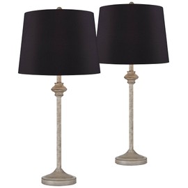 360 Lighting Lynn Country Cottage Farmhouse Rustic Buffet Table Lamps 26.75" Tall Skinny Set of 2 Light Beige Wood Black Faux Silk Drum Shade for Living Room House Bedside Nightstand Home Dining