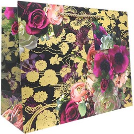 Jillson Roberts Large Floral Gift Bags, Exquisite with Foil Accents (12 Pcs)