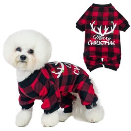 BINGPET Dog Christmas Pajamas -Fleece Material - Costume Christmas Pet Clothes Cold Protective Warm Pet Dog Fleece Pjs Nightdress Red Black Plaid Pajamas for Small Medium Large Dog