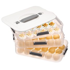 OGANAZI 3PCS Egg Holder Boxes with Lids&Handles, Egg Baskets for Refrigerator for 54 Eggs, Egg Storage Container for Thanksgiving Party Home Kitchen Supplies, 31.5 * 21 * 16cm, White