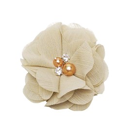 Chenkou Craft Pac.k of 12pcs Chiffon Flowers Ribbon Bows W/Beads 2-3/8" (60mm) Appliques Wedding Decor Bulk Lots (Khaki)