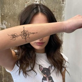 Oottati 2 Sheets Tiny Small Temporary Tattoos For Women Men Finger Hands Neck Wrist Face, Cute Long Lasting Cartoon Fake Tattoo Stickers For Kids Boys Girls Compass Arrow Feather