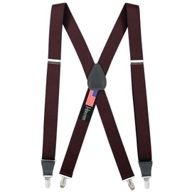 HOLD'EM Suspender Men X-Back Clip on Leather Crosspatch-Burgundy (Tall 54")