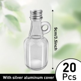 BUWUSMU 20 Pcs Glass Syrup Bottles with Aluminum Lids and Loop Handle Clear Glass Bottles Reusable Maple Syrup Jars Syrup Container Stout Sample Bottles for Potion Juice Milk Storage Sauce Oil, 1.7oz