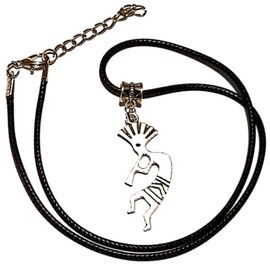 Royal Swan Antique Silver Kokopelli Pendant Necklace on a 18-20 inch Waxed Cord Chain in a Velvet Jewelry Bag, Flute Playing Native American Fertility, Music Deity Jewelry