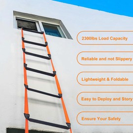 FKNGS Fire Escape Ladder, 26.2 Feet Emergency Fire Ladder, 2-3 Story Homes Reusable Safety Rope Ladder for Kids and Adults