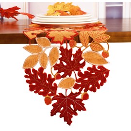 GRANDDECO Autumn Harvest Table Runner 13x54 inches Applique Cutwork Embroidered Maple Leaves for Thanksgiving Family Dinner Outdoor or Indoor Parties Home Kitchen Decoration Christmas & Gathering