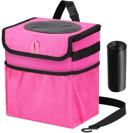 GPUSFAK Car Trash Can Foldable Garbage Bin Leakproof 2.3 Gallons Car Trash Bag Pink