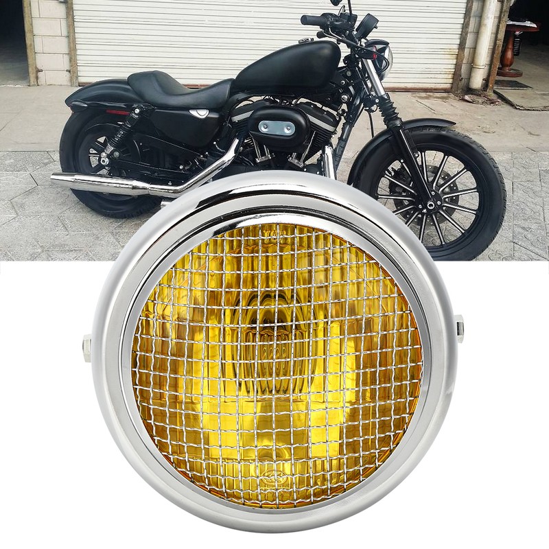 7in 55W Motorcycle Grill Headlight Vintage Style High/Low Beam Halogen