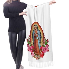 MXSGJZX Virgen De Guadalupe Tassel Scarves Soft Warm Pashmina Scarf, Large Shawls And Wraps, Lightweight Scarfs For Women