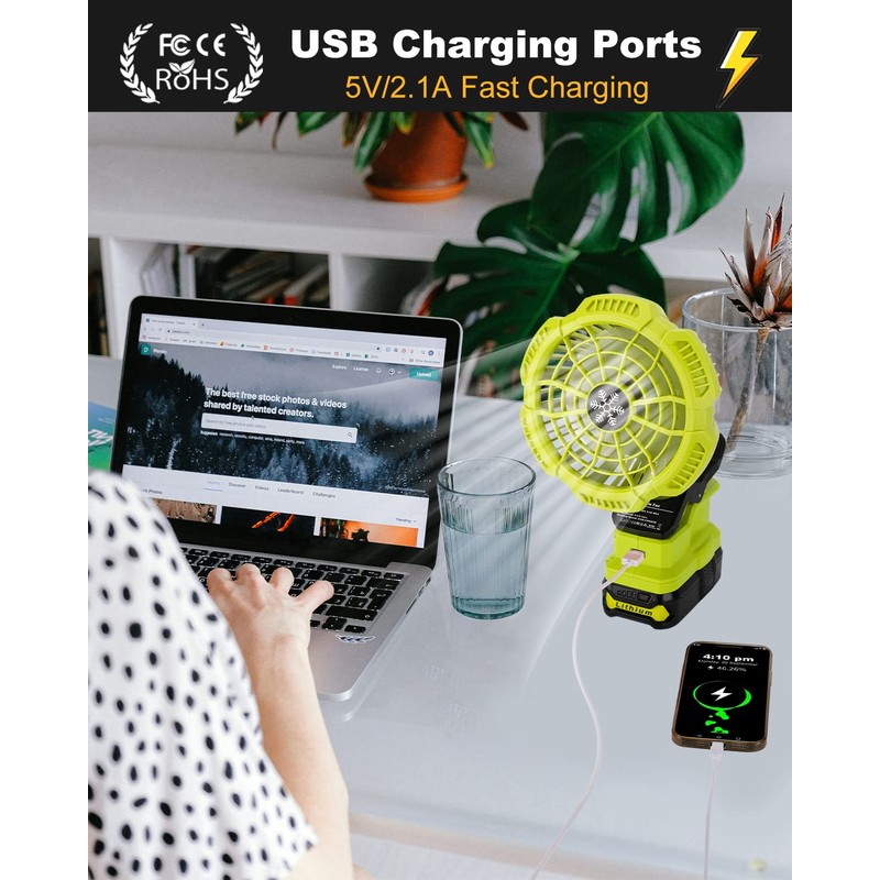 Taingwei Portable Clip on Fan for Ryobi 18v Battery,Battery Powered
