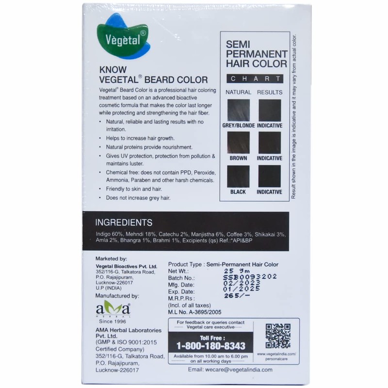 Vegetal Safe Color for Beard, Soft Black, 25 g Pack