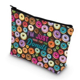 LEVLO Funny Donuts Cosmetic Makeup Bag Donut Lover Gift I'm Just Here for The Donuts Zipper Pouch Bag Donut Food Merch, I'm Just Donuts Black