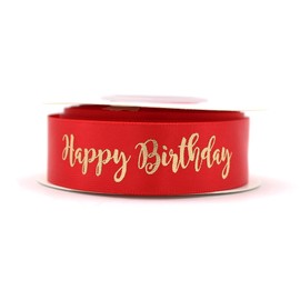Red Ribbon with Gold Writing - Happy Birthday - Birthday Decoration (Red) …