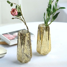 Tableclothsfactory 2 Pack 8" Gold Mercury Glass Vases Geometric Vases Flower Centerpieces