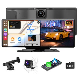 Wireless A pple Carplay Screen,10.26"Portable Car play & Android Auto Touch Screen, Bluetooth Double Din Car Stereo with 4K Dash Cam,Backup Camera/Mirror Link/Voice Control/GPS/AUX/FM for All Vehicles