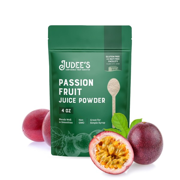 Judee's - Jugo de fruta de la pasión en polvo de 4 onzas, se mezcla bien en batidos y bebidas, ideal para hornear y saborizar, 100% sin OMG y vegano, sin gluten y sin frutos secos