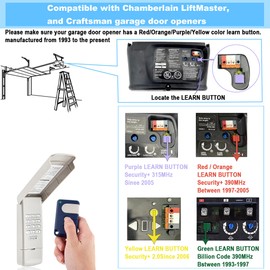 Garage Door Opener Keypad with 2 Garage Door Opener Remote,for Sears Craftsman Garage Door Keypad Remote G940EV-P2 877Max 139.53753 139.53680 139.53753 371LM 971LM 893LM,Yellow Red Purple Learn Button