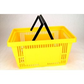Plastic Shopping Baskets w/Handles - Set of 12 - Color: Yellow - Eco Friendly Reusable Retail Store/Grocery Basket - Better Than Paper or Plastic Bags