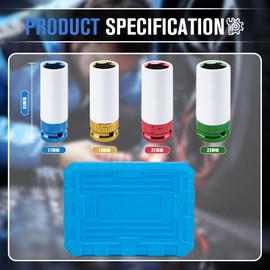 Metric Impact Socket Tool Set, 1/2" Drive Wheel Protector Impact Socket, Lug Nut Impacts Socket Set-17mm, 19mm, 21mm, 22mm Non-Marring Thin Wall Wheel Nut Socket