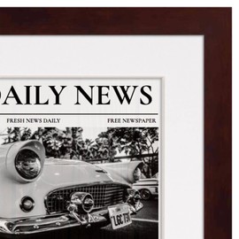 Poster Palooza Modern Wood Newspaper Frame (Brown) Matted - Gallery-Style White Matting w/UV Resistant Acrylic Front - Sleek Hanging Display Case for Entire Newspaper - Home or Office - 12x22.75