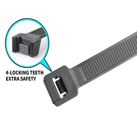 20 inch Heavy duty cable ties 60pack Large Zip ties Environmentally friendly Industrial quality Uses 4 latches for stronger locks, With 120 Pounds Tensile Black