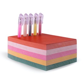 ban.do Rainbow Desk Accessories Set with Small Notepad and Gel Pens, Memo Pad Incldues 400 Sheets of Note Paper, Plastic Pens with Colorful Ink, Mod