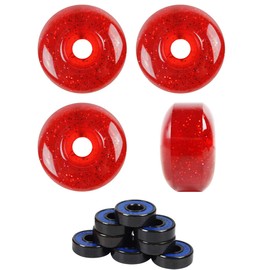 Skateboard Wheels with ABEC 7 Bearings and Spacers (Glitter Red, 53mm)