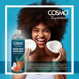 Cosmo Skin Care Temptation Coconut Crush Shower Scrub 1000ml/33.81fl.oz, Body Cleansing, Skin Exfoliate, Remove Impurities & Dead Cells, Best Body Wash, Daily Use Shower Gel, All Skin Types