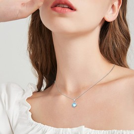 CUOKA MIRACLE Moonstone Necklace,925 Sterling Silver Feather Moonstone Necklace Synthetic Rainbow Moonstone Pendant Chain for Women Girlfriend Daughter