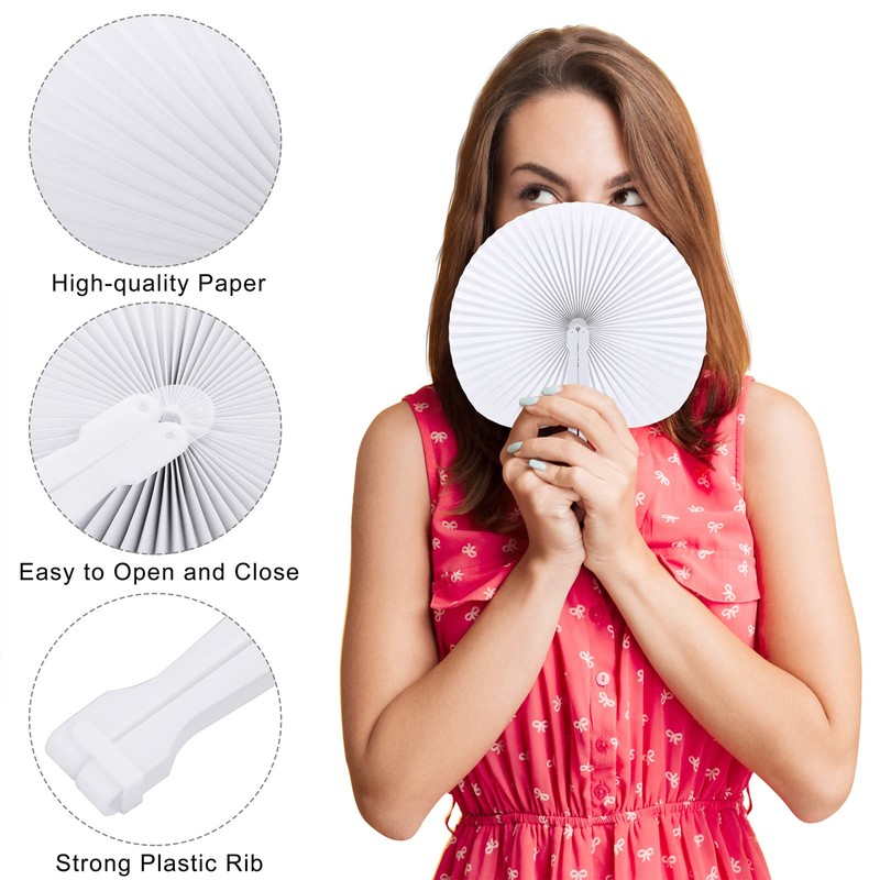 Aodaer Paquete de 60 ventiladores redondos plegables de papel blanco