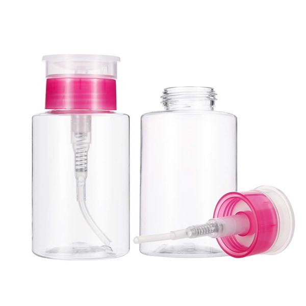 upain Nail Remover Pump Dispenser 180ml 2 Pack Push Down Dispenser Bottle Plastic Clear Liquid Bottle Container for Nail Polish and Makeup Remover