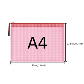 10 PCS Mesh Document Bag, Waterproof Zipper Pouch A4 Size Zip File Document Holder, for Household Daily Storage School Office. (Red)
