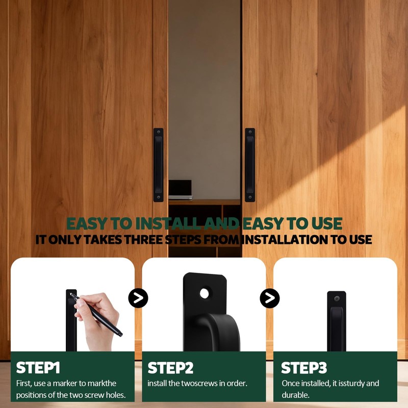 Sliding Barn Door Handles Matte Black, 7''/18 CM Alloy Sliding