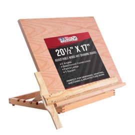 U.S. Art Supply Large 20-1/2" x 17" Wooden Drawing Board, Adjustable Table Top Easel for Painting and Drawing - Drafting Board with T-Square, Pencil Ledge