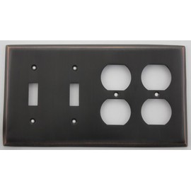 Oil Rubbed Bronze 4 Gang Wall Plate - 2 Toggle Switches 2 Duplex Outlets