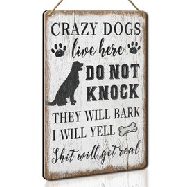 tosles Wood Decorative Signage, DOGSlivehere, 12 x 8 inches, Funny Front Door Sign for Home Decor, Crazy Dogs Live Here - Please Do Not Knock Or Ring Doorbell